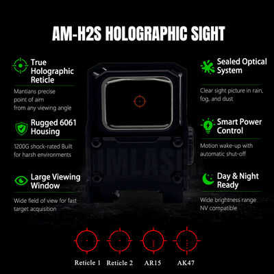 AM-H2S True Holographic Sight with Multiple Reticle Options and 4-Point BDC Reticle for AR Platforms
